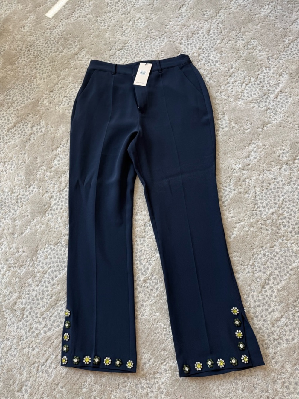 Cinq a Sept beaded rhinestone floral Libby Navy Dress Pants